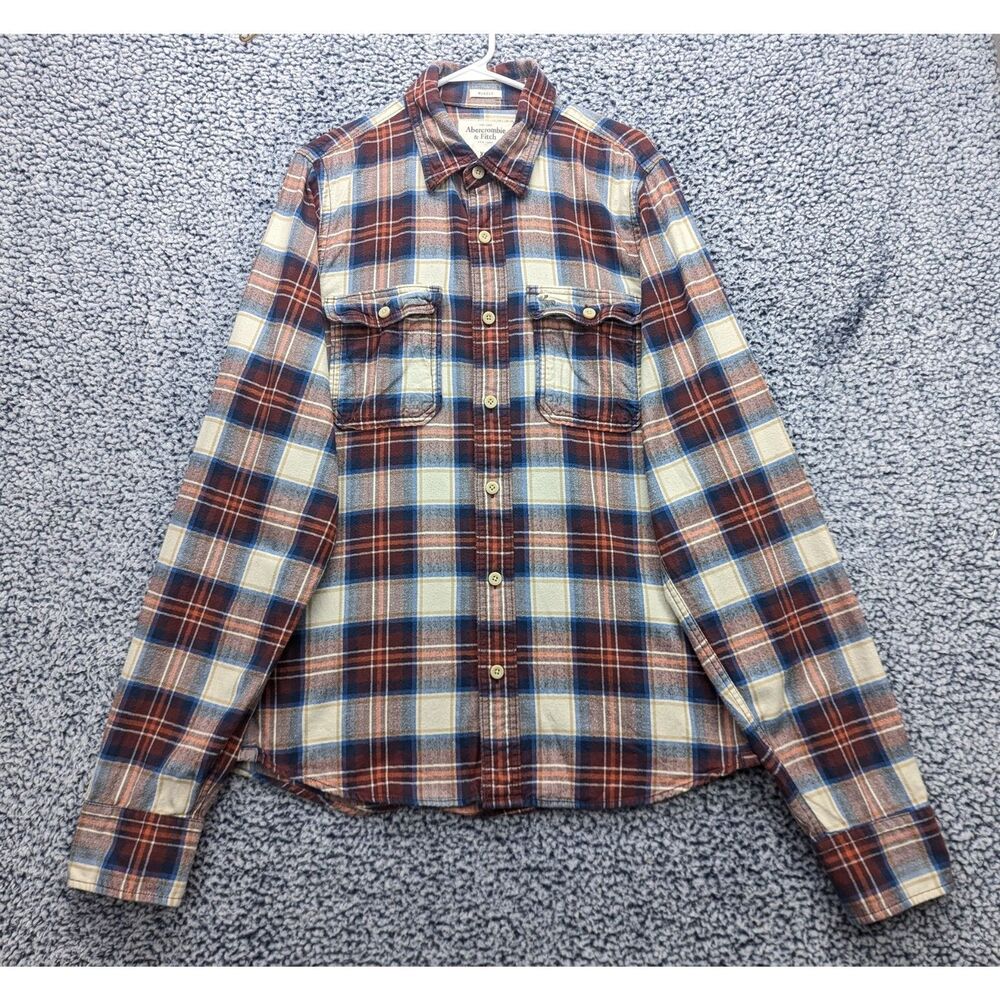 Y2K Abercrombie & Fitch Flannel Muscle Shirt Size XXL Button Up Preppy Plaid Red
